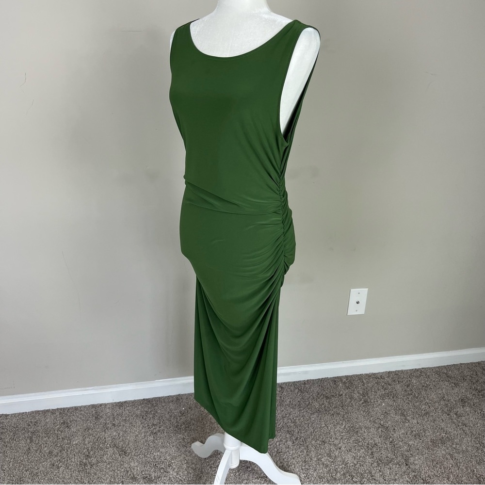 KAMALI KULTURE X NORMA KAMALI BODYCON RUCHED MIDI DRESS OLIVE GREEN SIZE LARGE - Picture 3 of 13